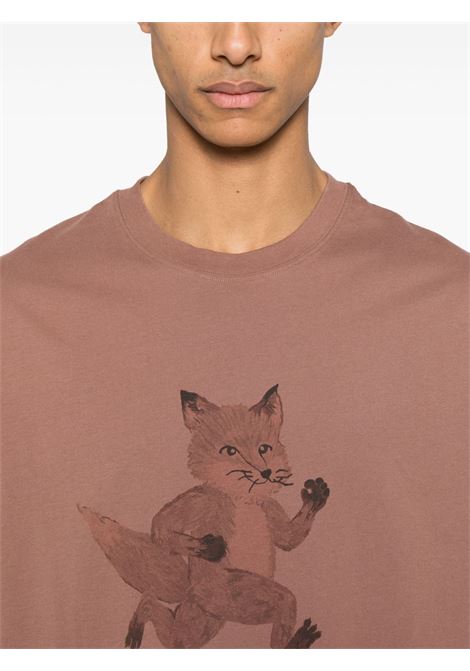 T-shirt con stampa Speedy Fox in marrone Maison kitsuné - uomo MAISON KITSUNÉ | OM00109KJ00080112